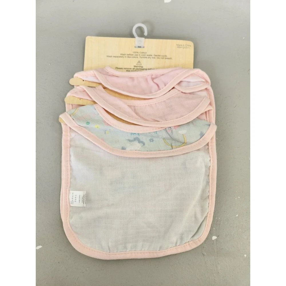 Modern Baby 3 Pack Muslin Bibs Kids OS Pink Unicorn Rainbow Cotton Lightweight